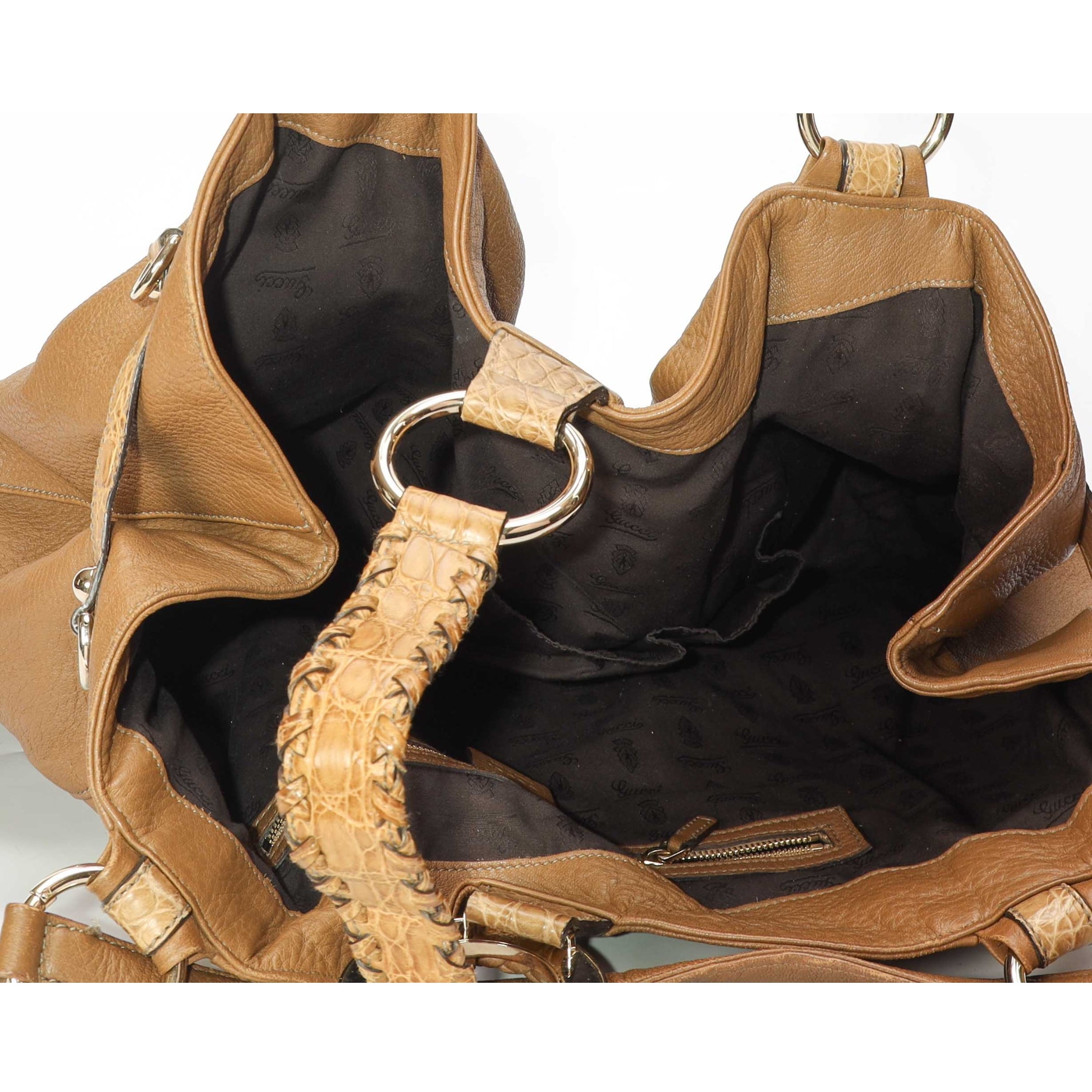 Gucci Tan Crocodile Large G Wave Hobo Bag