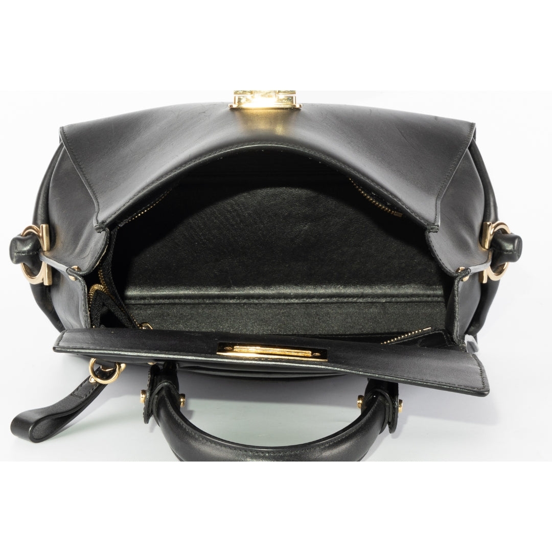 Salvatore Ferragamo Black Leather Top Handle Bag