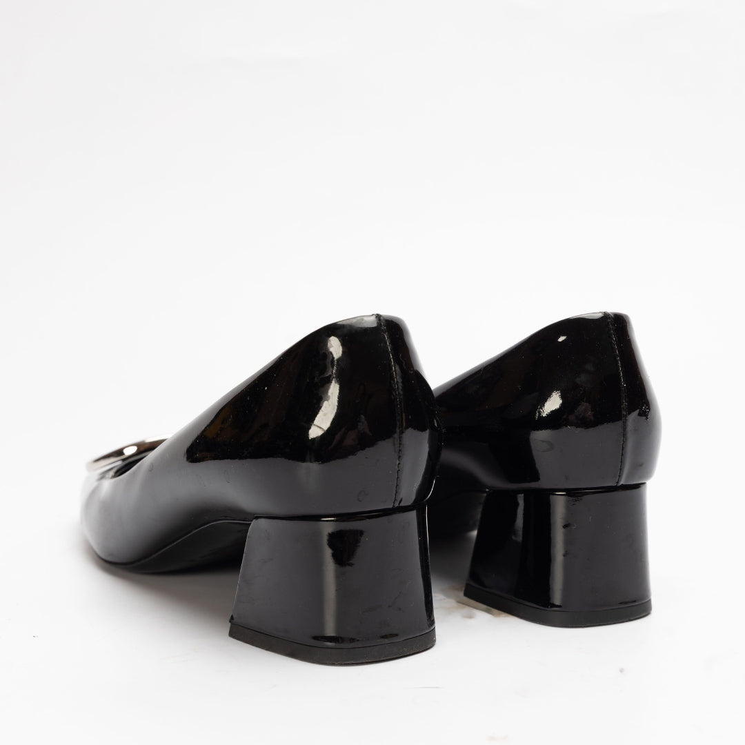 Louis Vuitton Black Madeleine Logo Block Heel Pumps