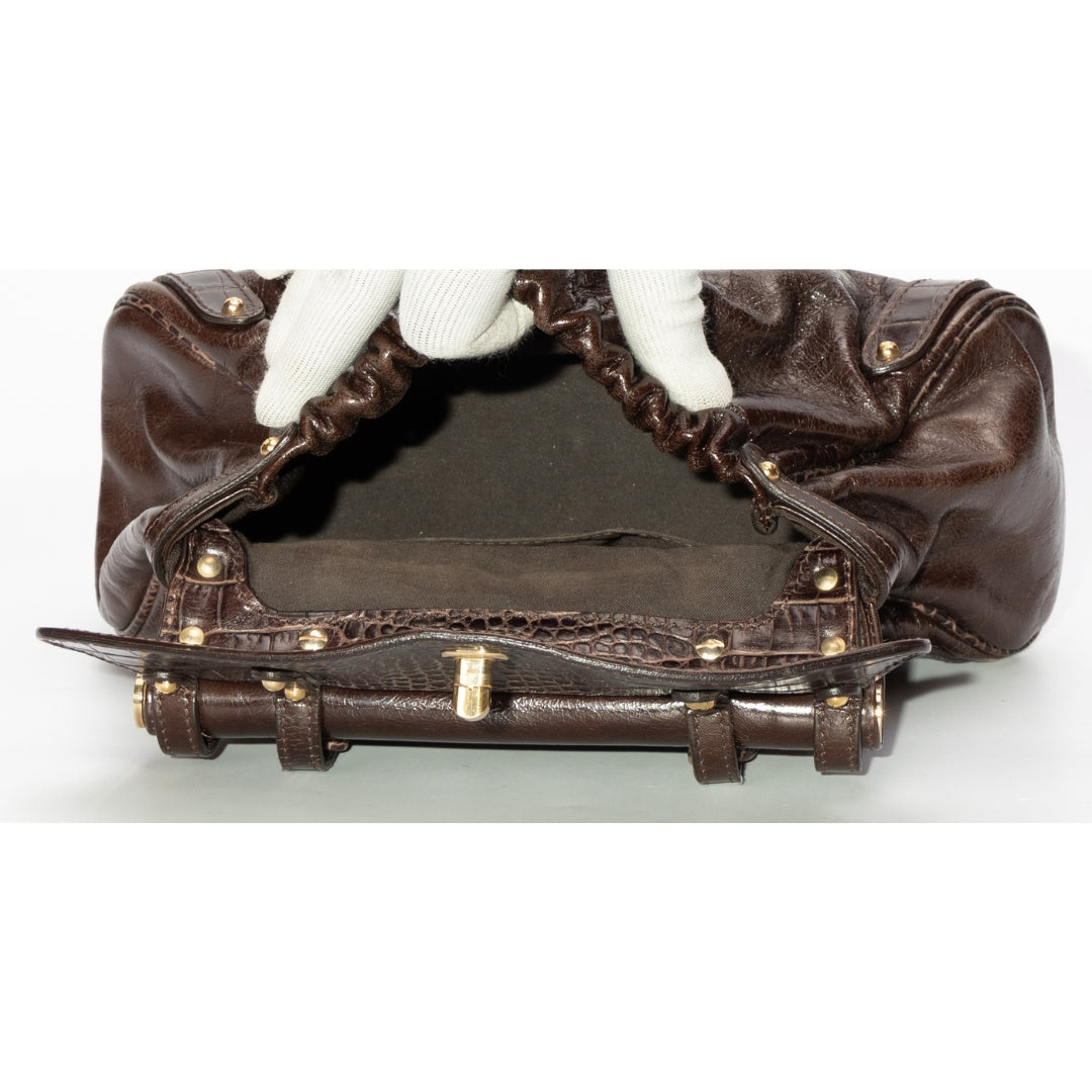 Fendi Brown Leather Croc Embossed Magic Bag