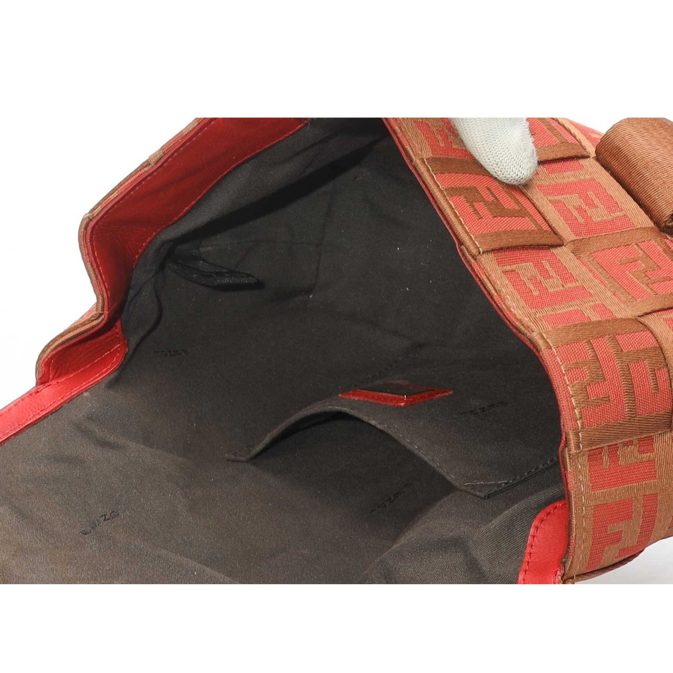 Fendi Red Zucca Canvas Buckle Satchel