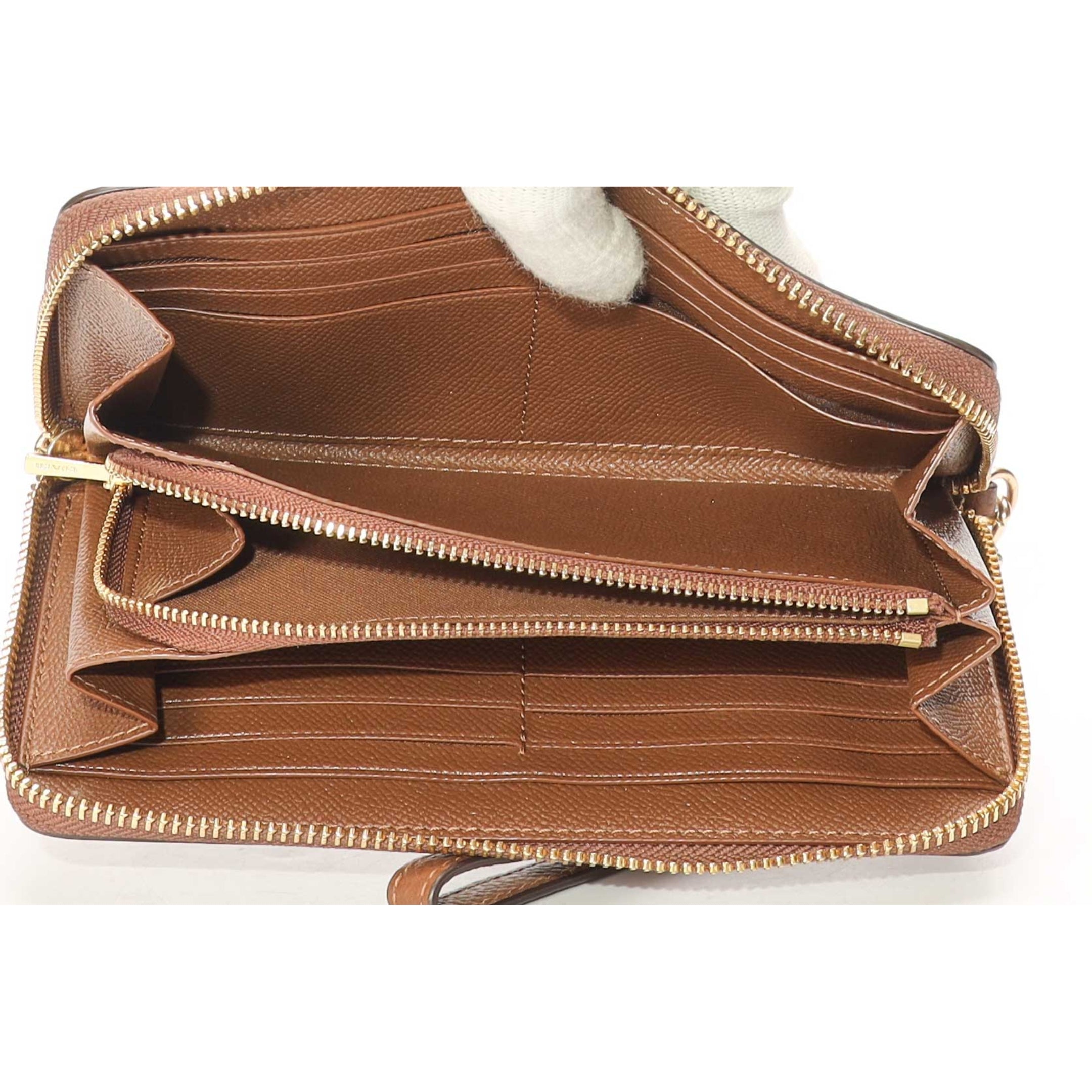 Coach Accordion Zip Brown Wristlet