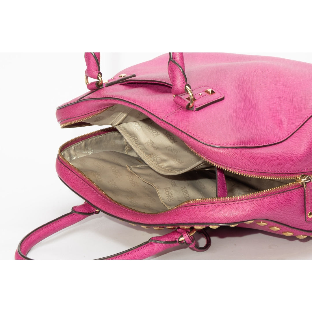 Michael Kors Studded Saffiano Pink Satchel