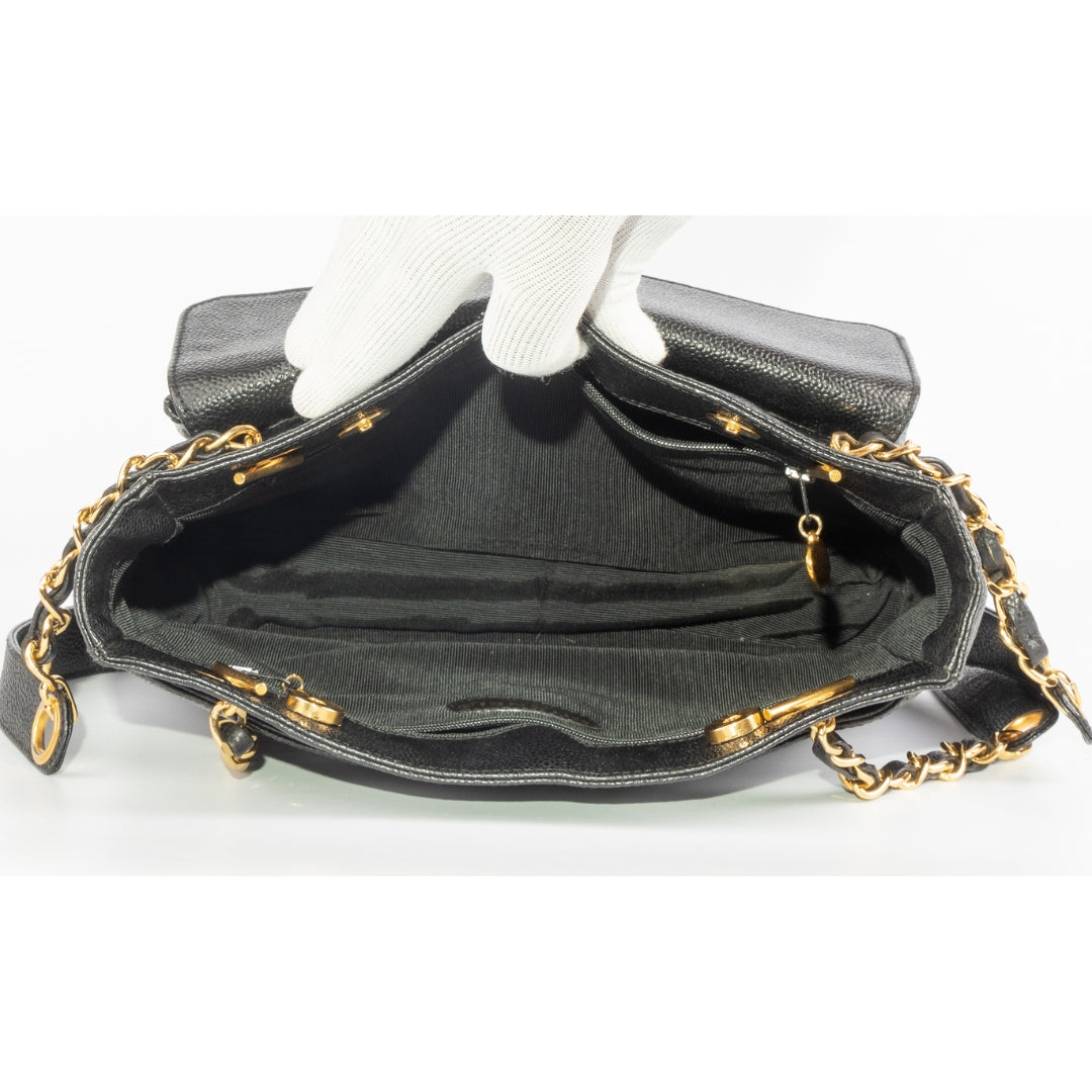 Chanel Black Caviar Leather Classic Front Pocket Shoulder Bag