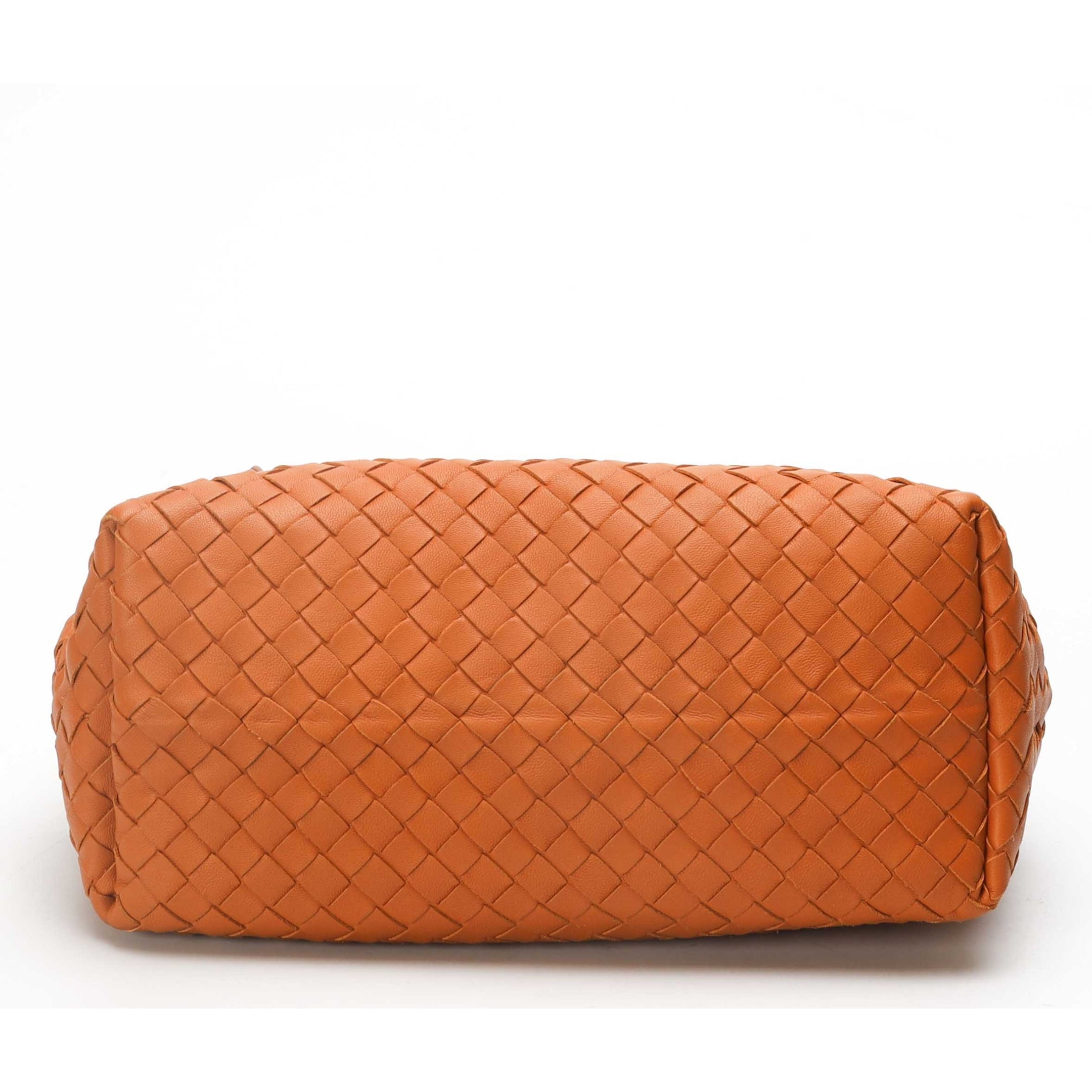 Bottega Veneta Orange Intrecciato Woven Bella Tote