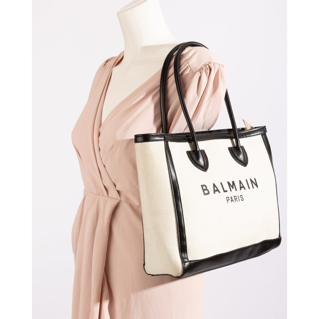 Balmain B-Army Leather Trimmed Canvas Tote