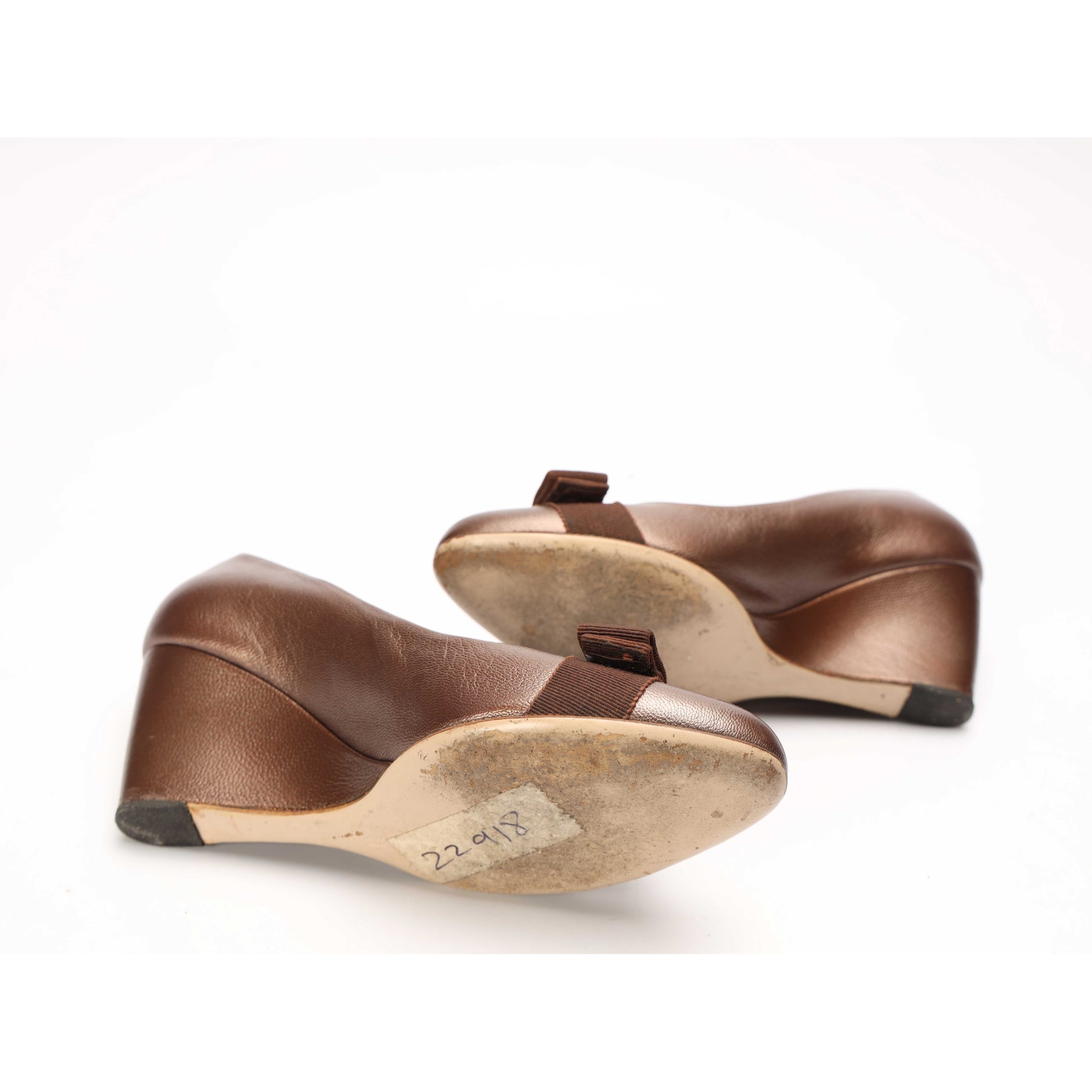Salvatore Ferragamo Metallic Vara Bow Wedge Pumps