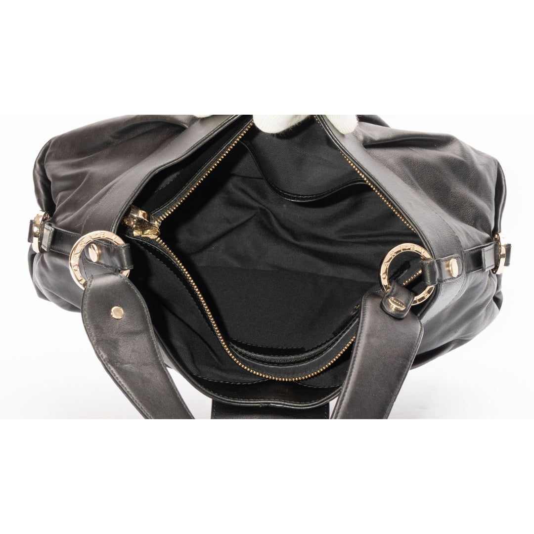Bvlgari Black Leather Chandra Hobo Bag
