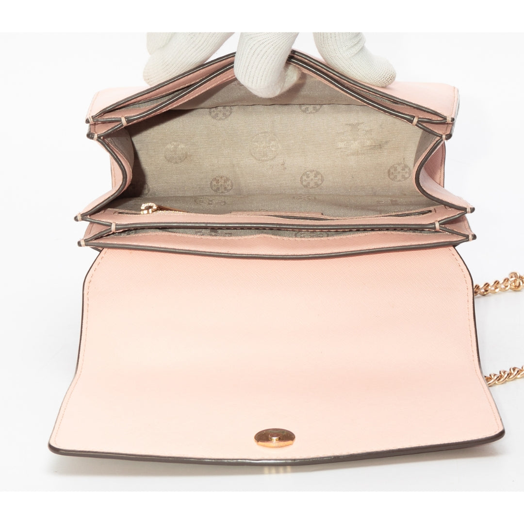 Tory Burch Pink Leather Robinson Flap Crossbody Bag