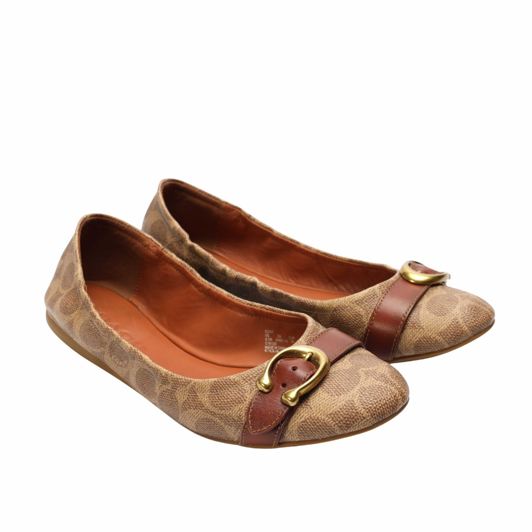 Coach Brown Printed Buckle Ballerinas