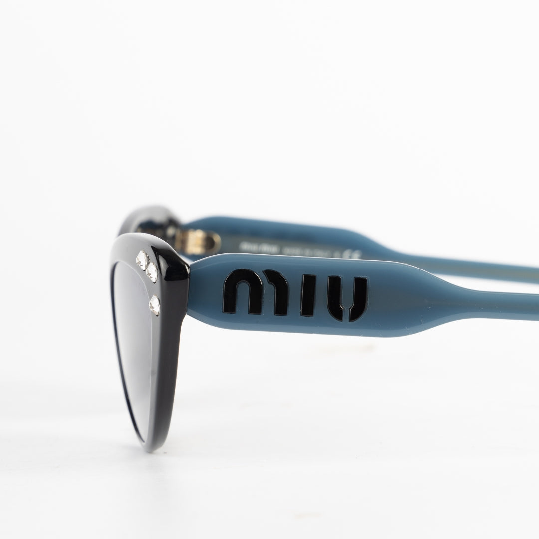 Miu Miu Black & Blue/Grey Gradient Studded Cat-Eye Sunglasses