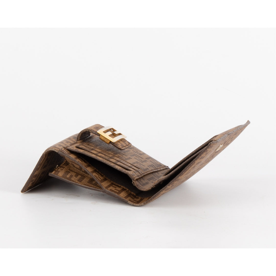 Fendi Brown Zucchino Coated Canvas Compact Wallet