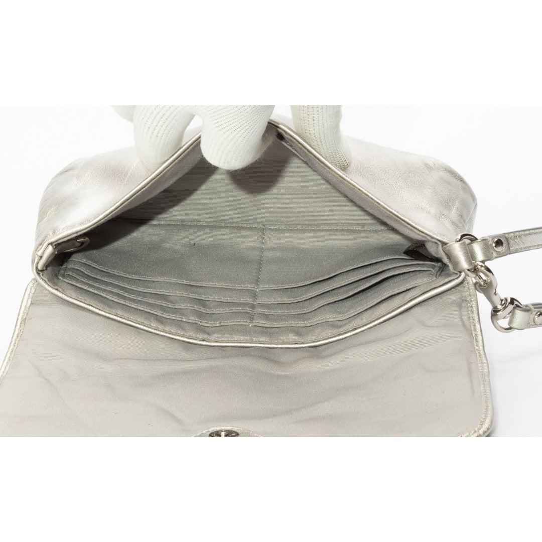 Coach Ashley Metallic Silver Leather Wristlet