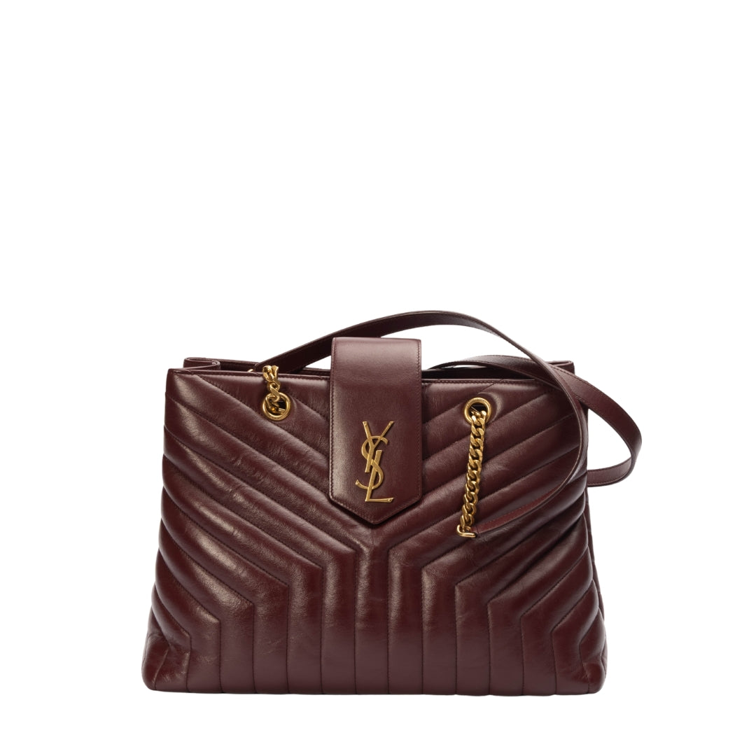 Saint Laurent Burgundy Matelasse Cassandre Shopper Tote