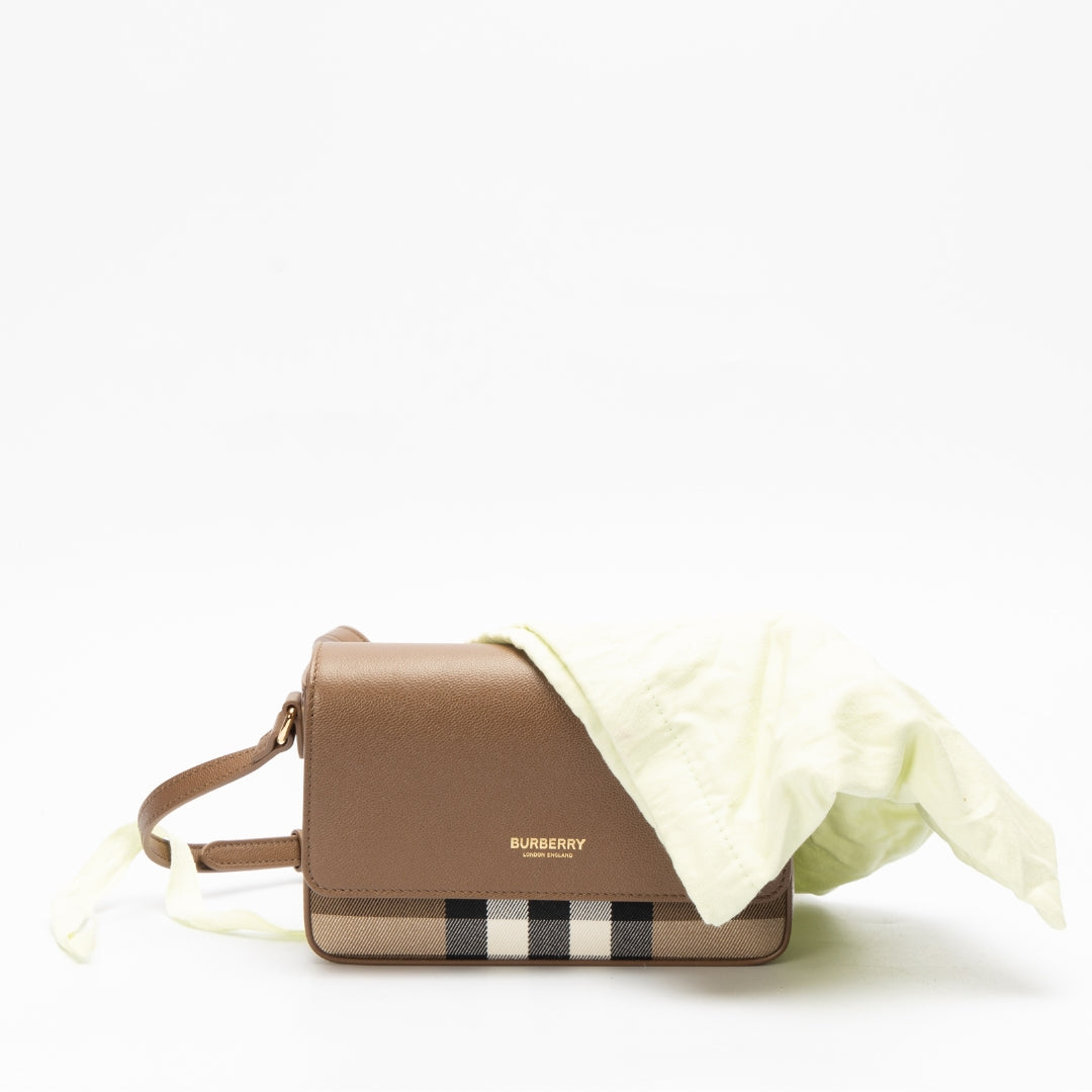 Burberry Hampshire Check Canvas Leather Crossbody Bag