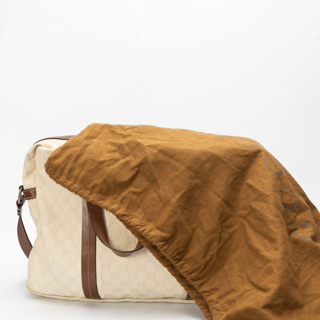 Gucci Brown/Beige GG Canvas Duffel Weekender Bag