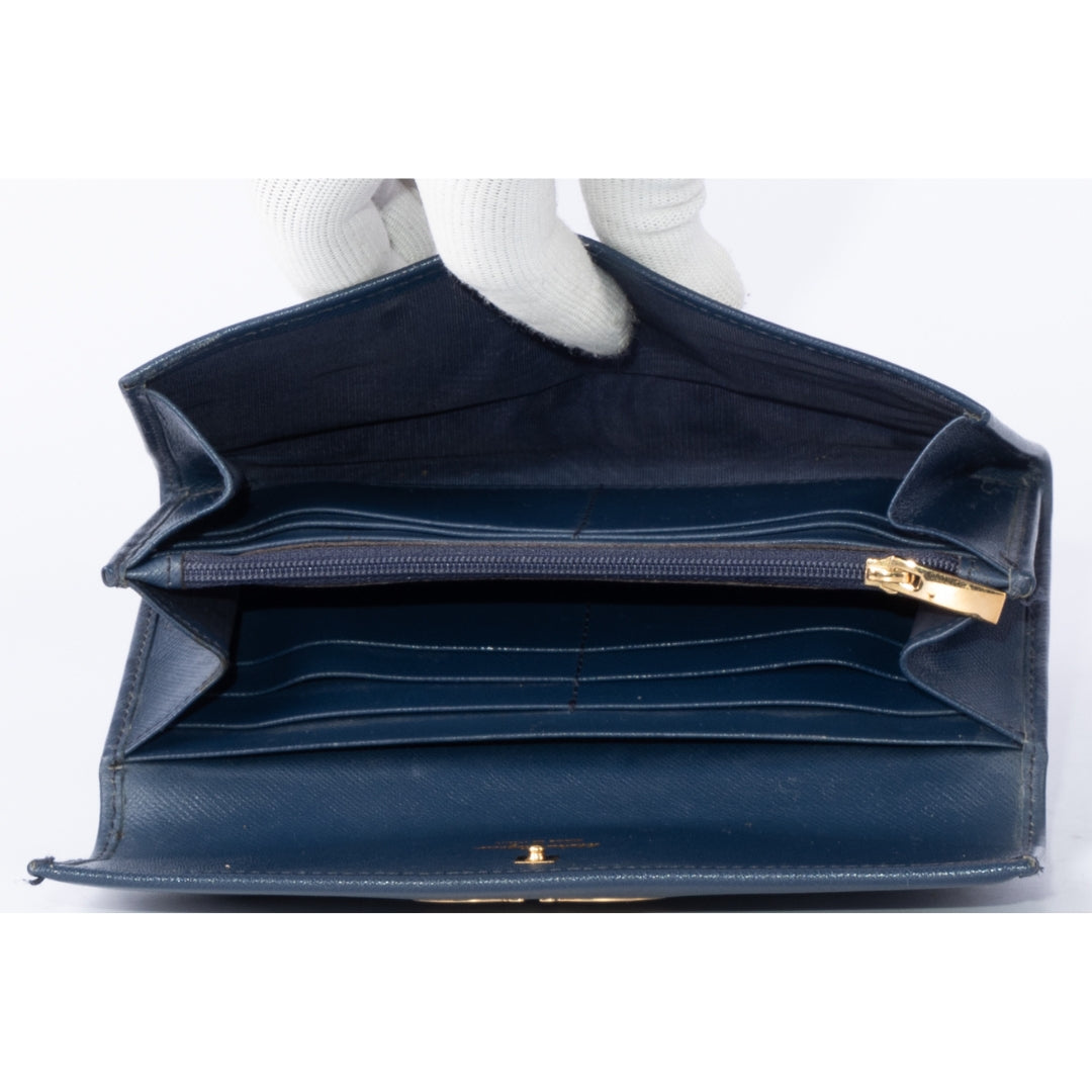 Salvatore Ferragamo Oxford Blue Leather Gancini Continental Wallet