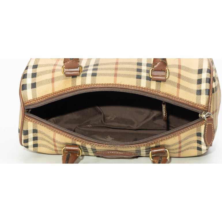 Burberry Brown/Beige Haymarket Check Canvas Boston Bag