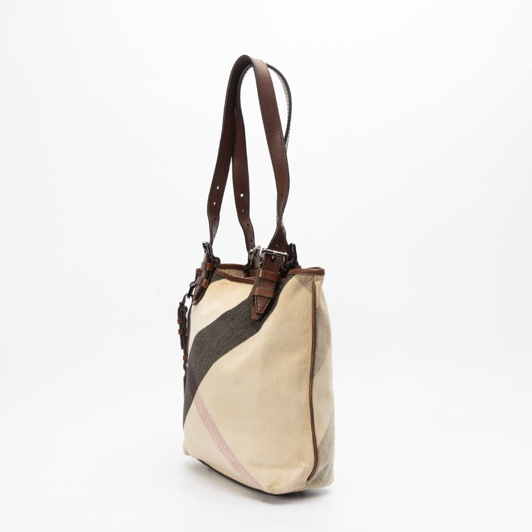 Burberry Brown/Beige Super Novacheck Canvas Leather Tote