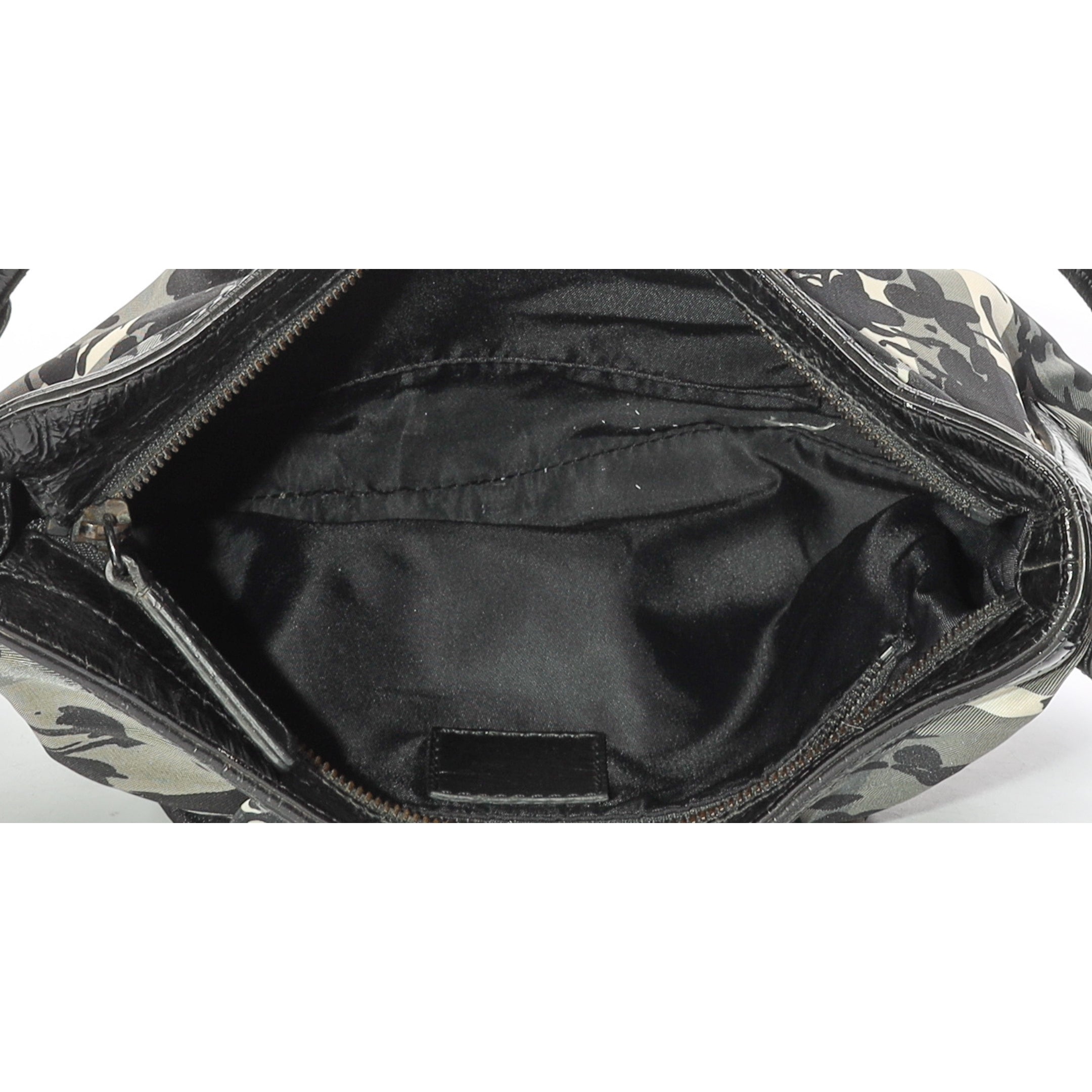 Burberry Black Check Nylon Foley Floral Print Hobo Bag