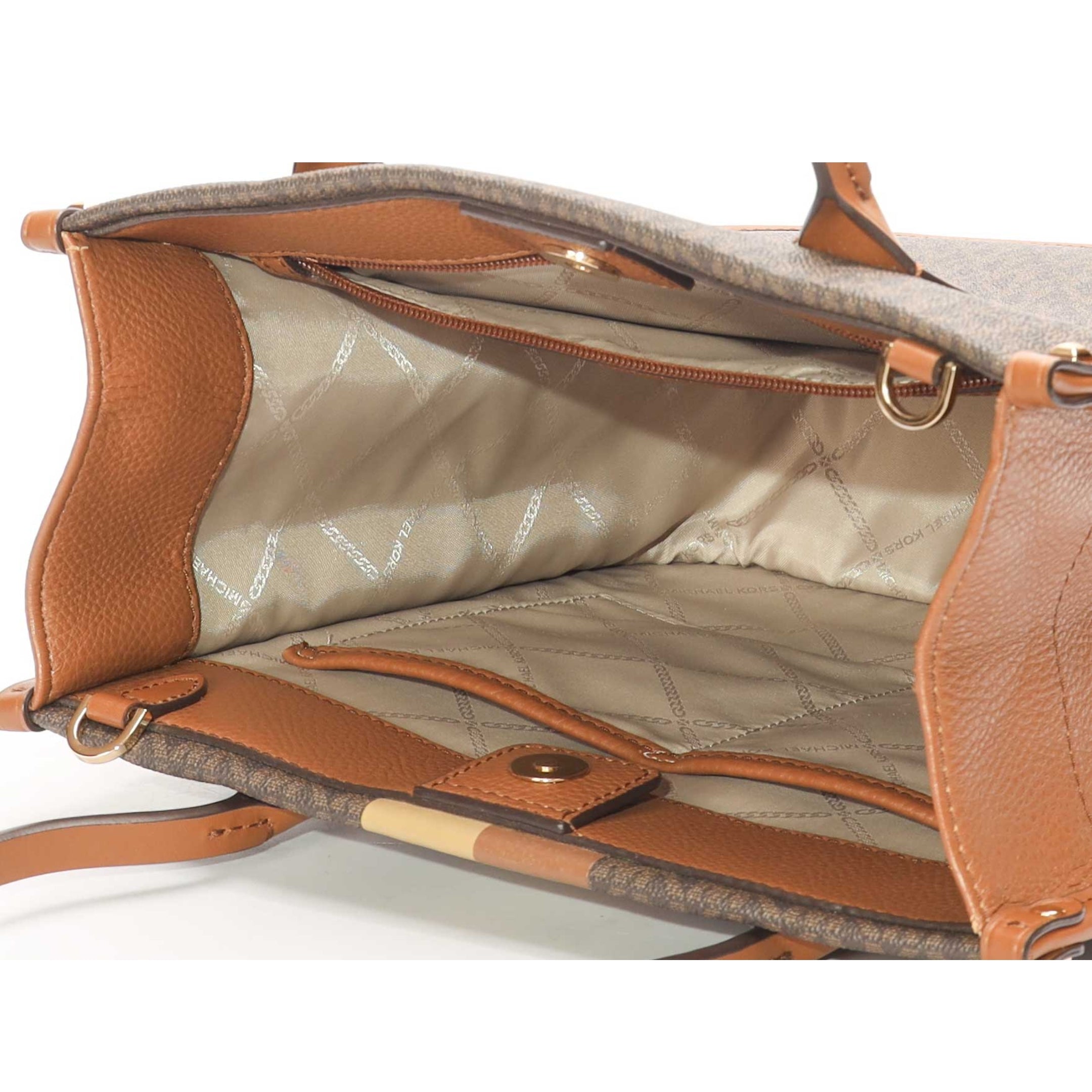 Michael Kors Heidi Brown Stripe Signature Logo Tote