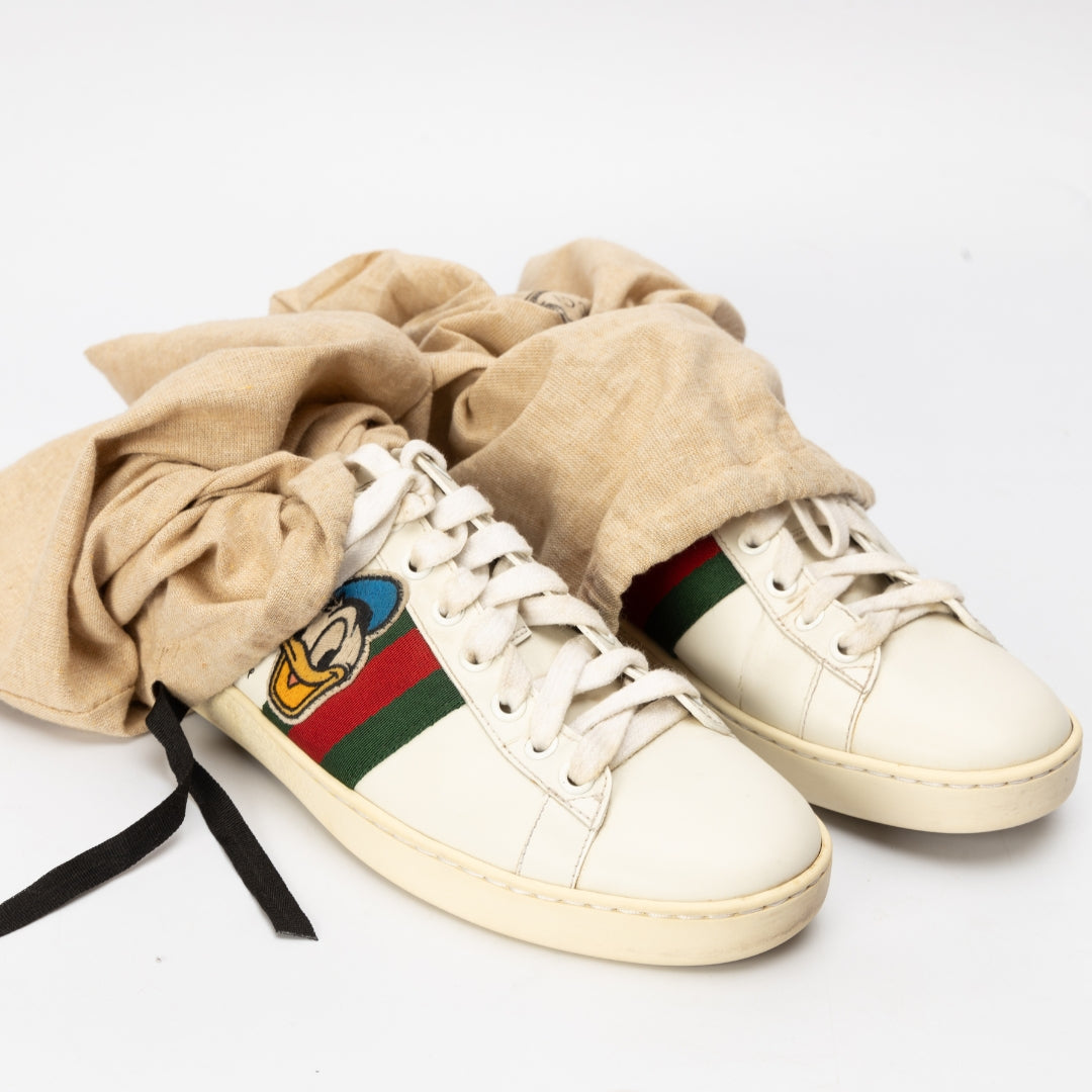 Gucci x Disney White Leather Donald Duck Ace Sneakers