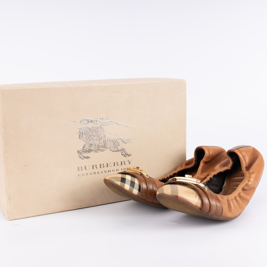 Burberry Coated Canvas And Leather Scrunch Ballet Flats