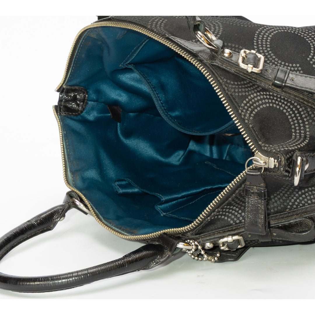 Coach Black Fabric and Leather Op Art Sophia Satchel