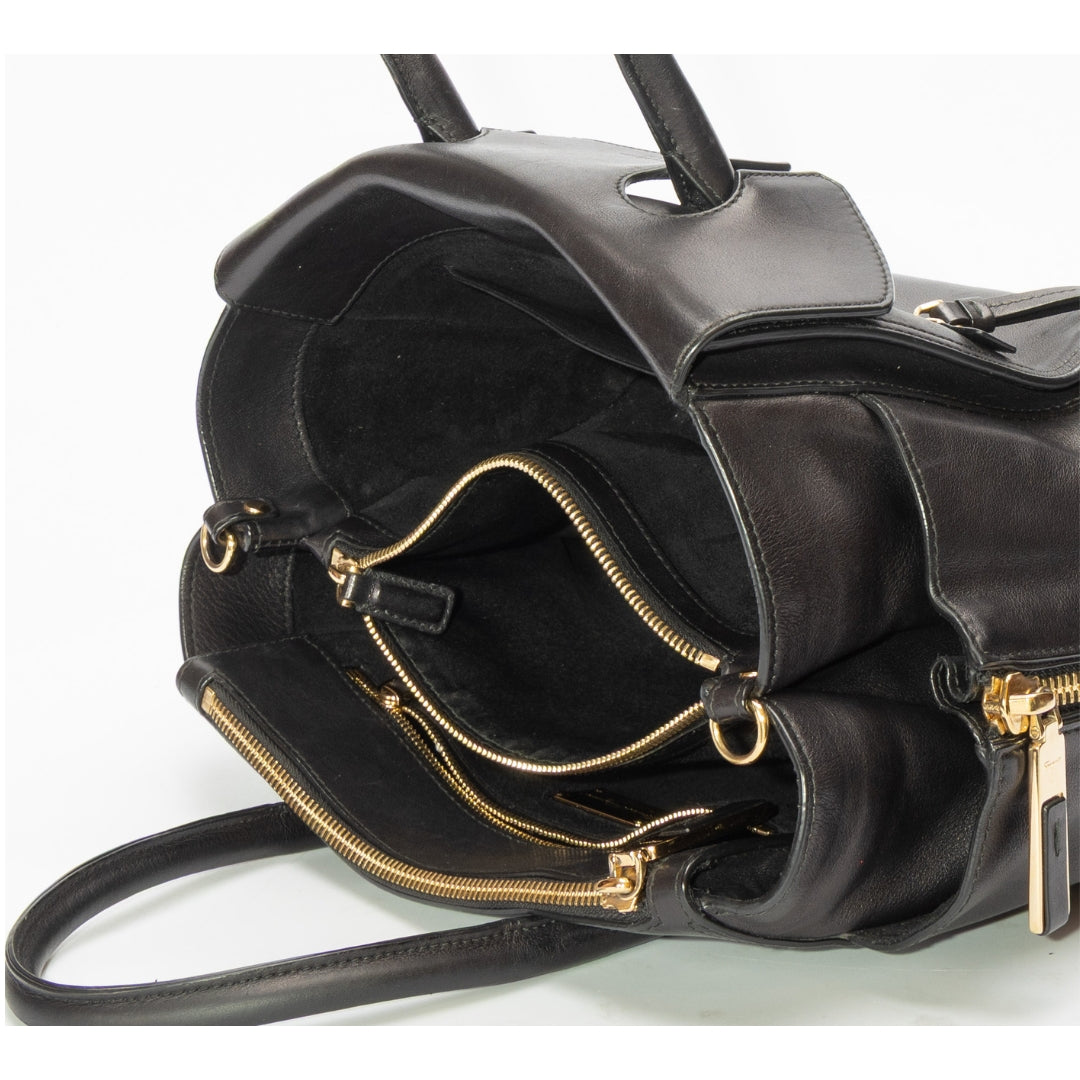 Salvatore Ferragamo Black East-West Convertible Satchel