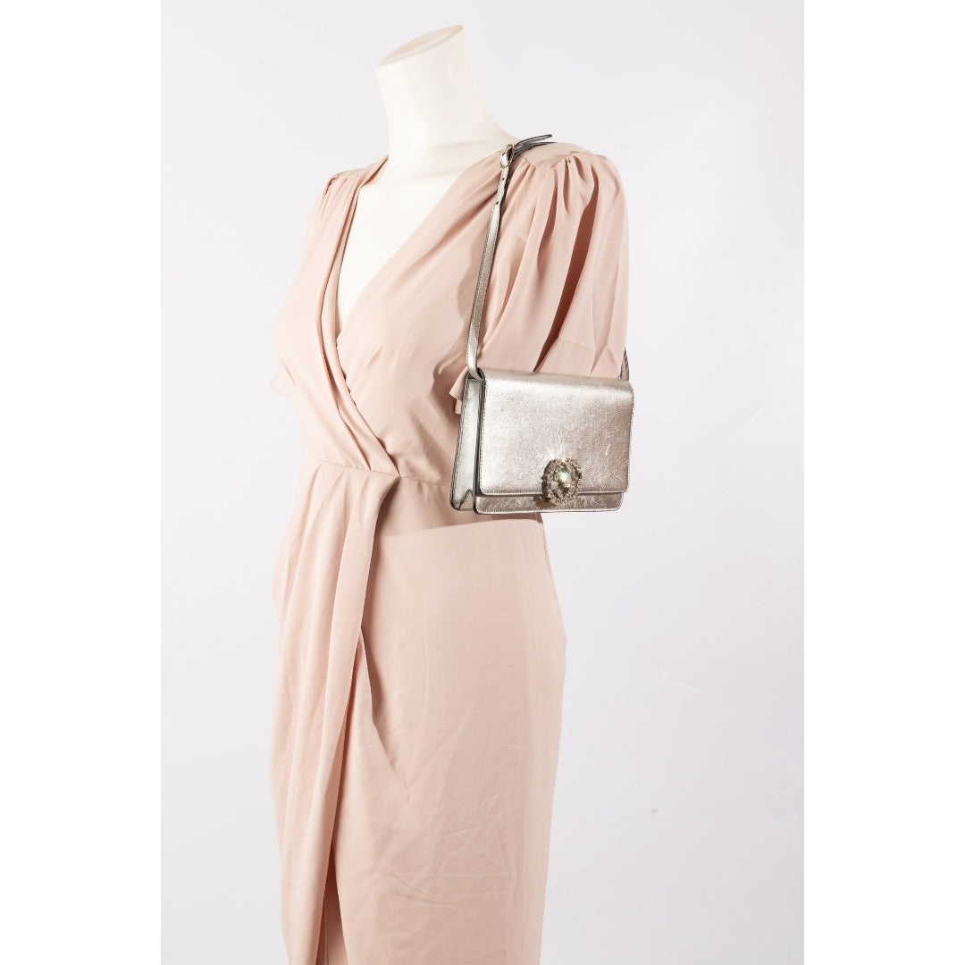 Gucci Silver Leather Crystal Embellished Broadway Shoulder Bag