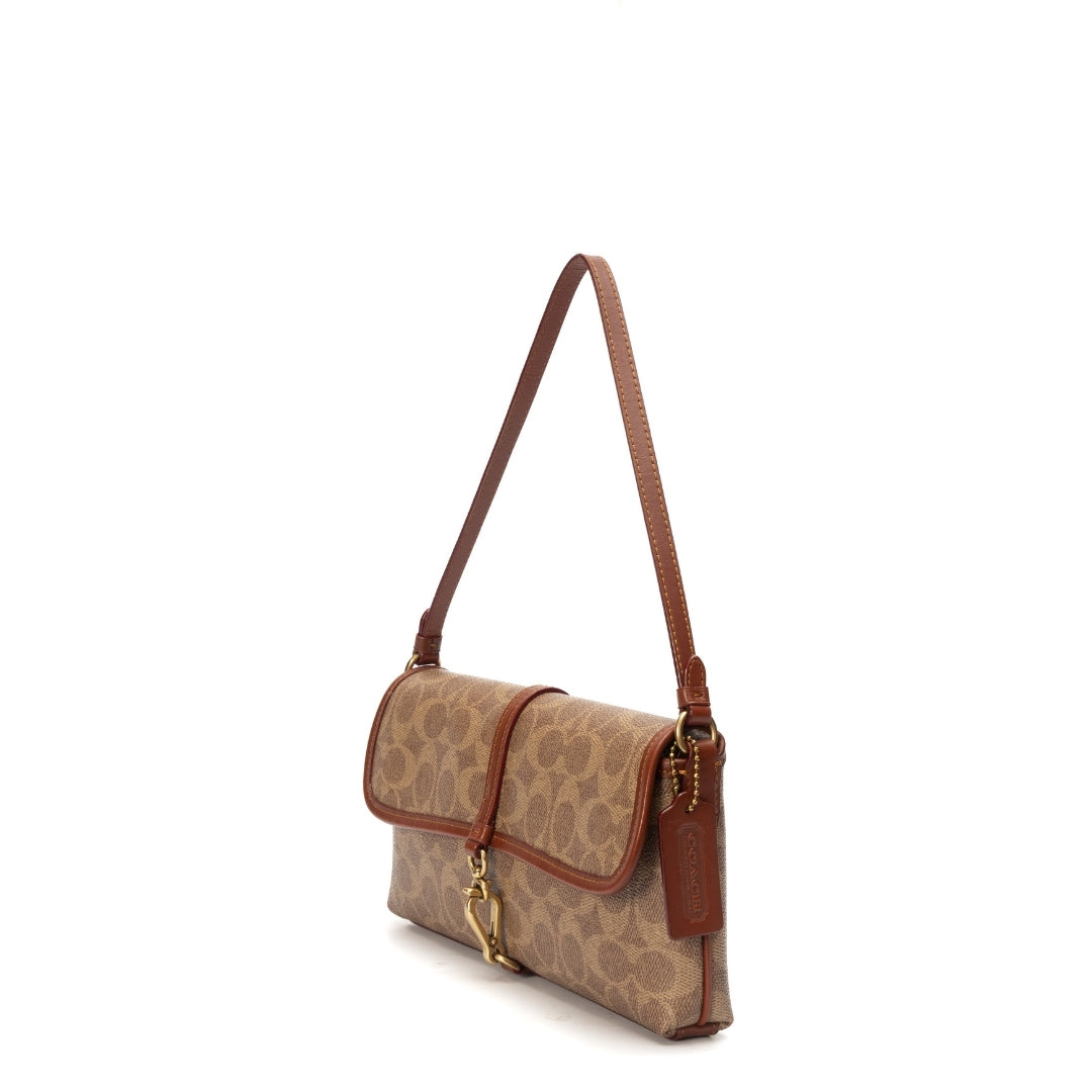 Coach Tan Rust Hamptons Logo Medium Leather Shoulder Bag
