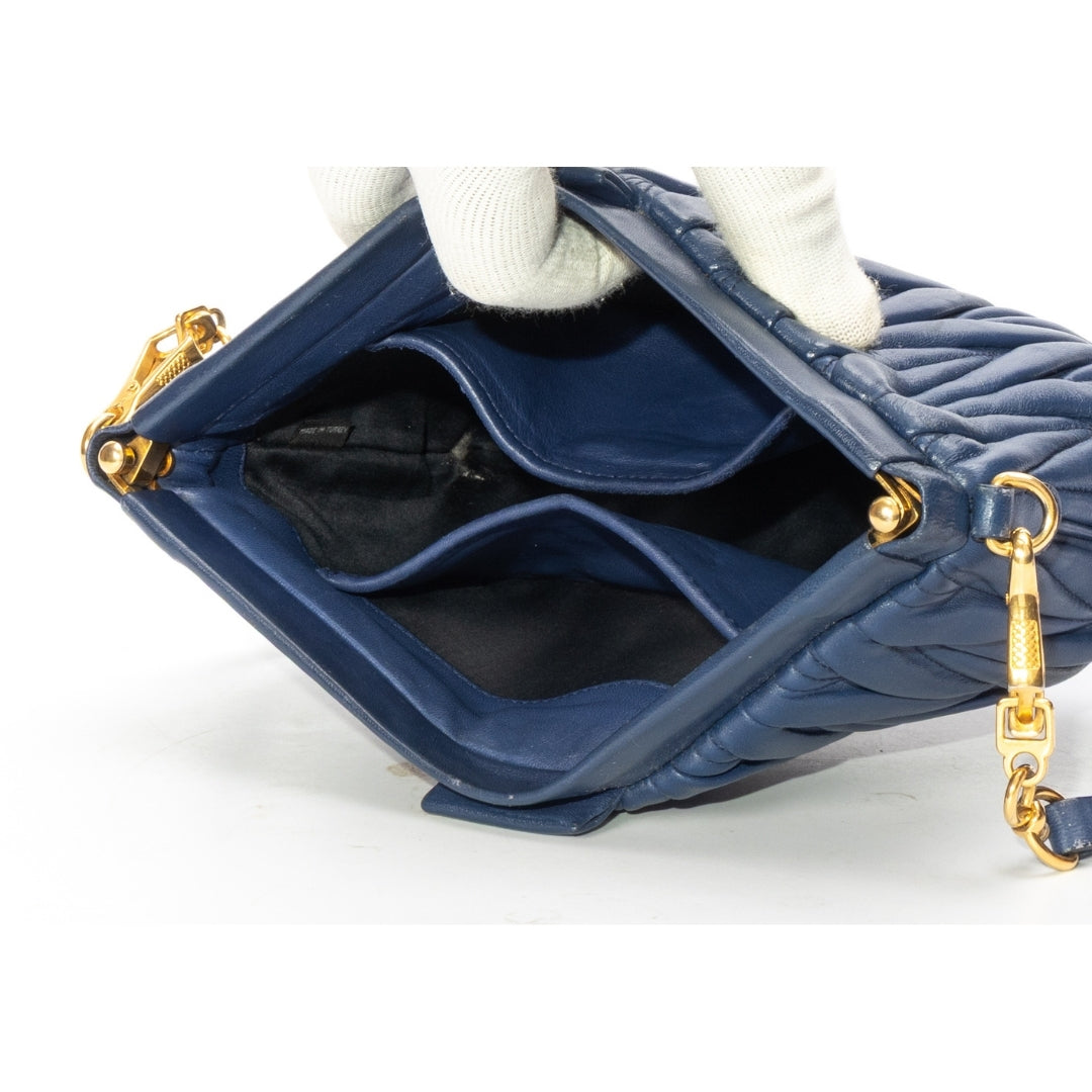 Miu Miu Navy Blue Matelasse Leather Frame Clutch Bag