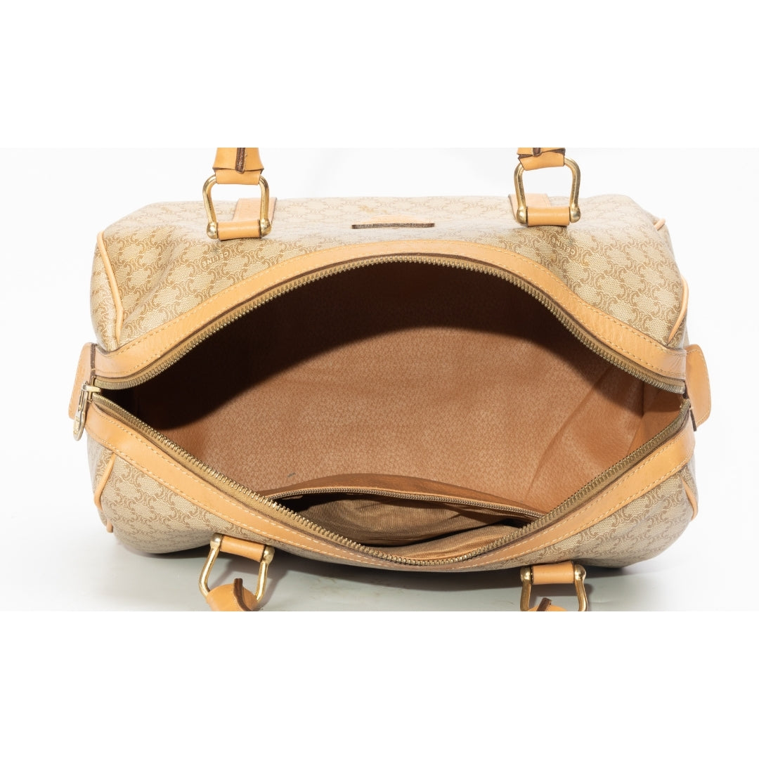 Celine Tan Coated Canvas Vintage Triomphe Duffel Bag
