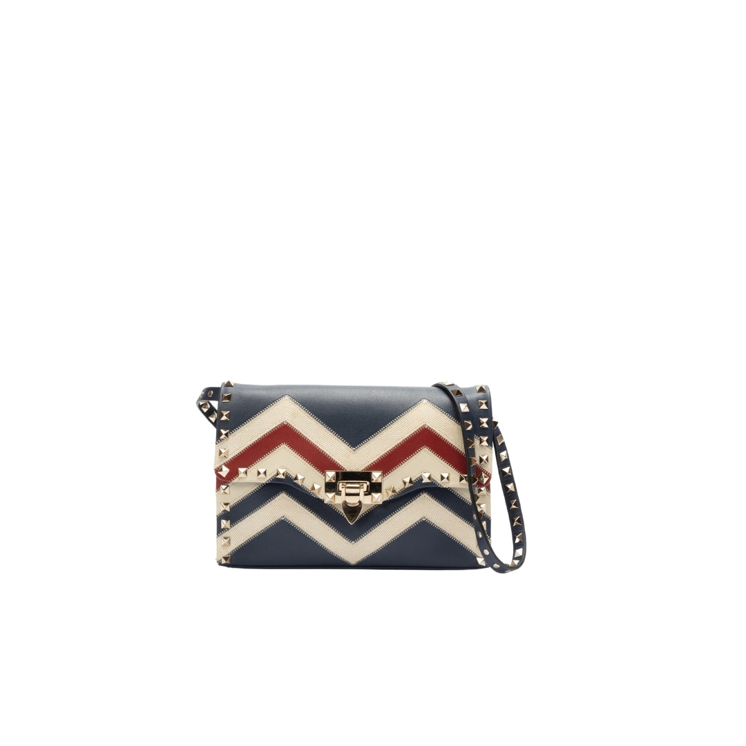 Valentino Multicolor Chevron Canvas Rockstud Crossbody Bag
