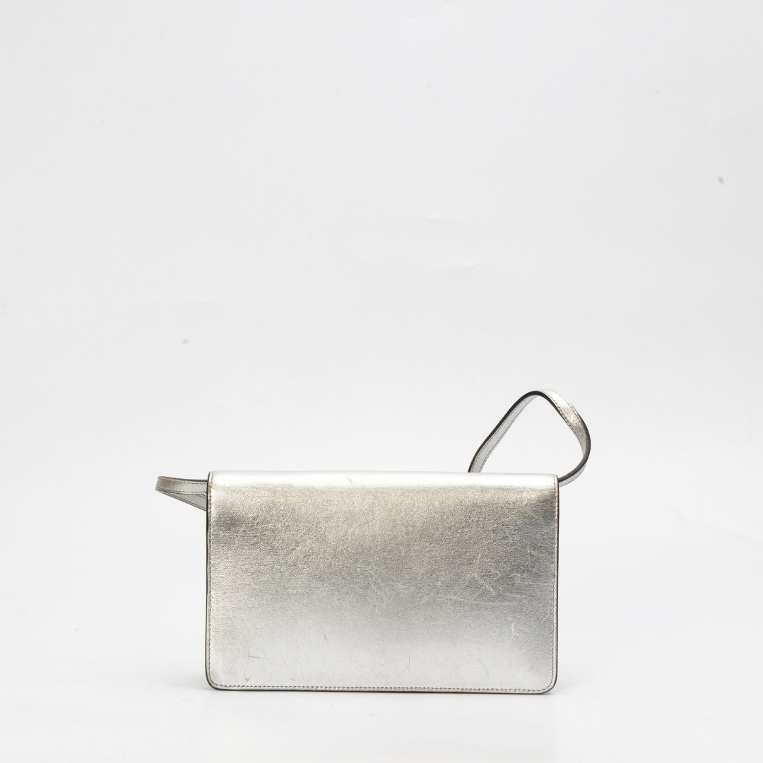 Gucci Silver Leather Crystal Embellished Broadway Shoulder Bag