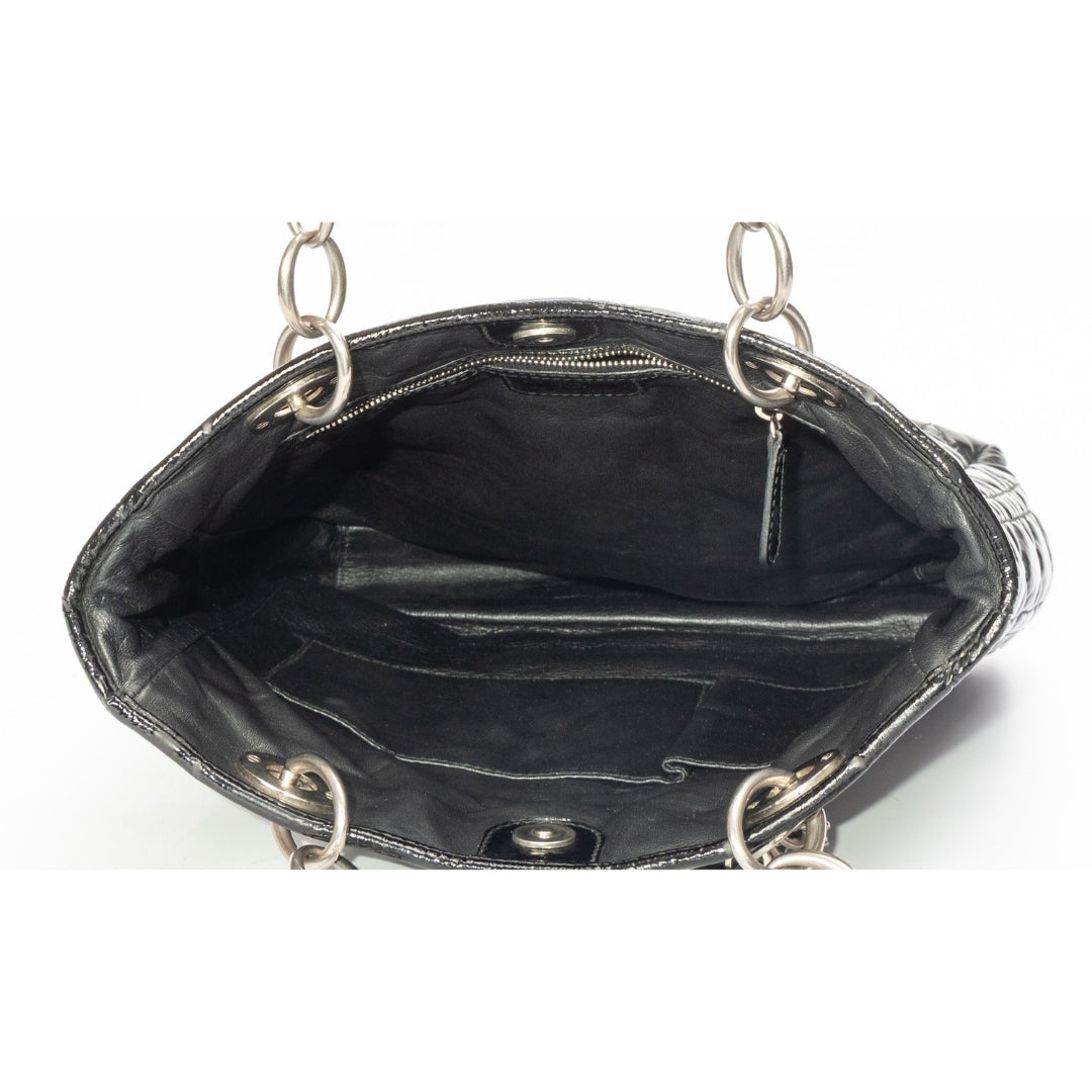 Dior Black Cannage Quilted Patent Leather Medium Soft Lady Dior Tote