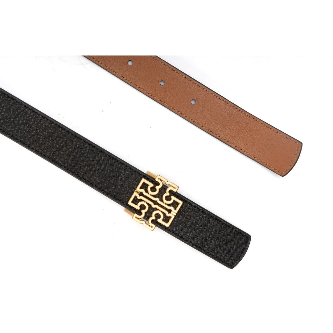 Tory Burch Pebbled Leather Reversible Logo Belt