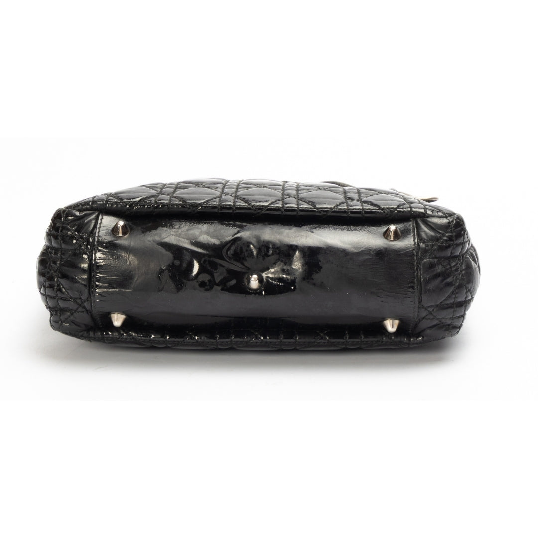 Dior Black Cannage Quilted Patent Leather Medium Soft Lady Dior Tote