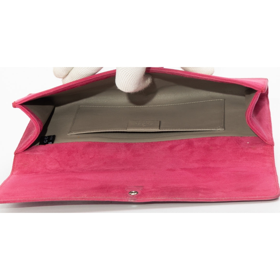 Gucci Pink Suede Interlocking G Crystal Embellished Broadway Clutch