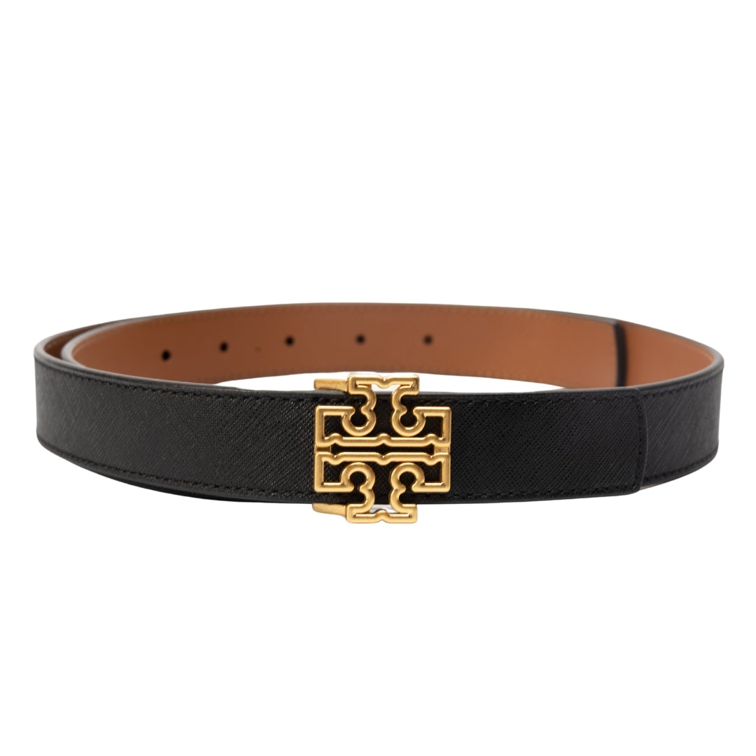 Tory Burch Pebbled Leather Reversible Logo Belt