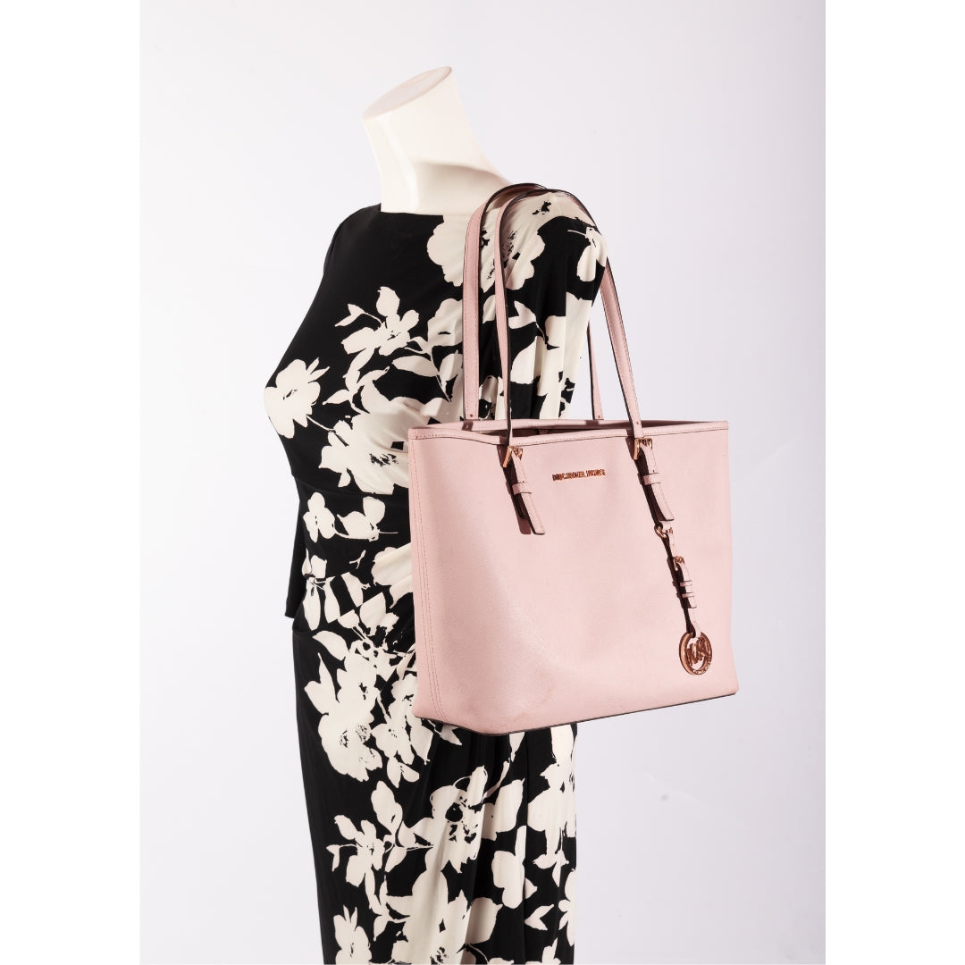 Michael Kors Pink Leather Jet Set Tote Bag