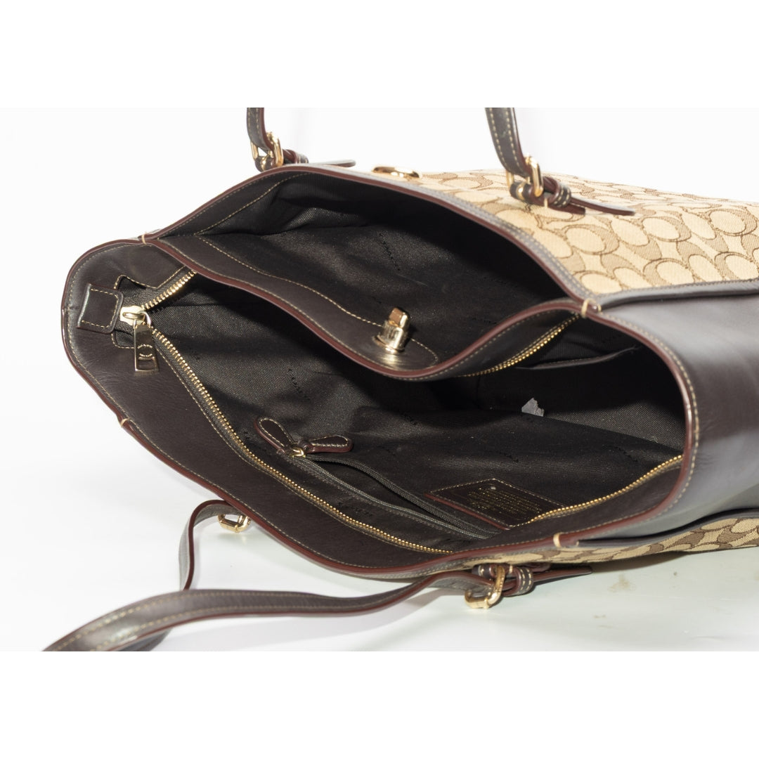 Coach Dual Toned Signature Canvas Leather Shopper Tote