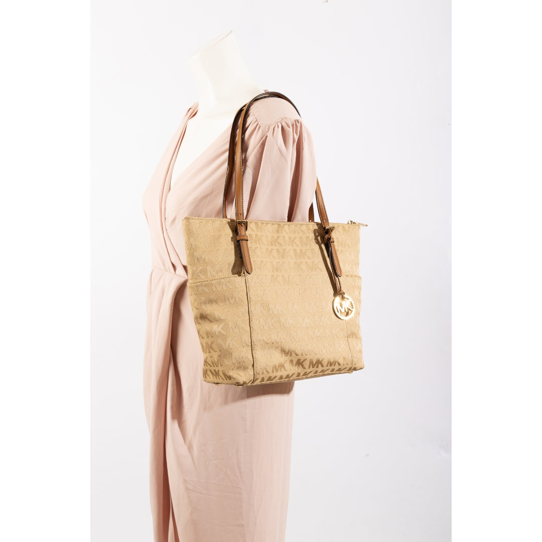Michael Kors Beige Jet Set Top Zip Tote