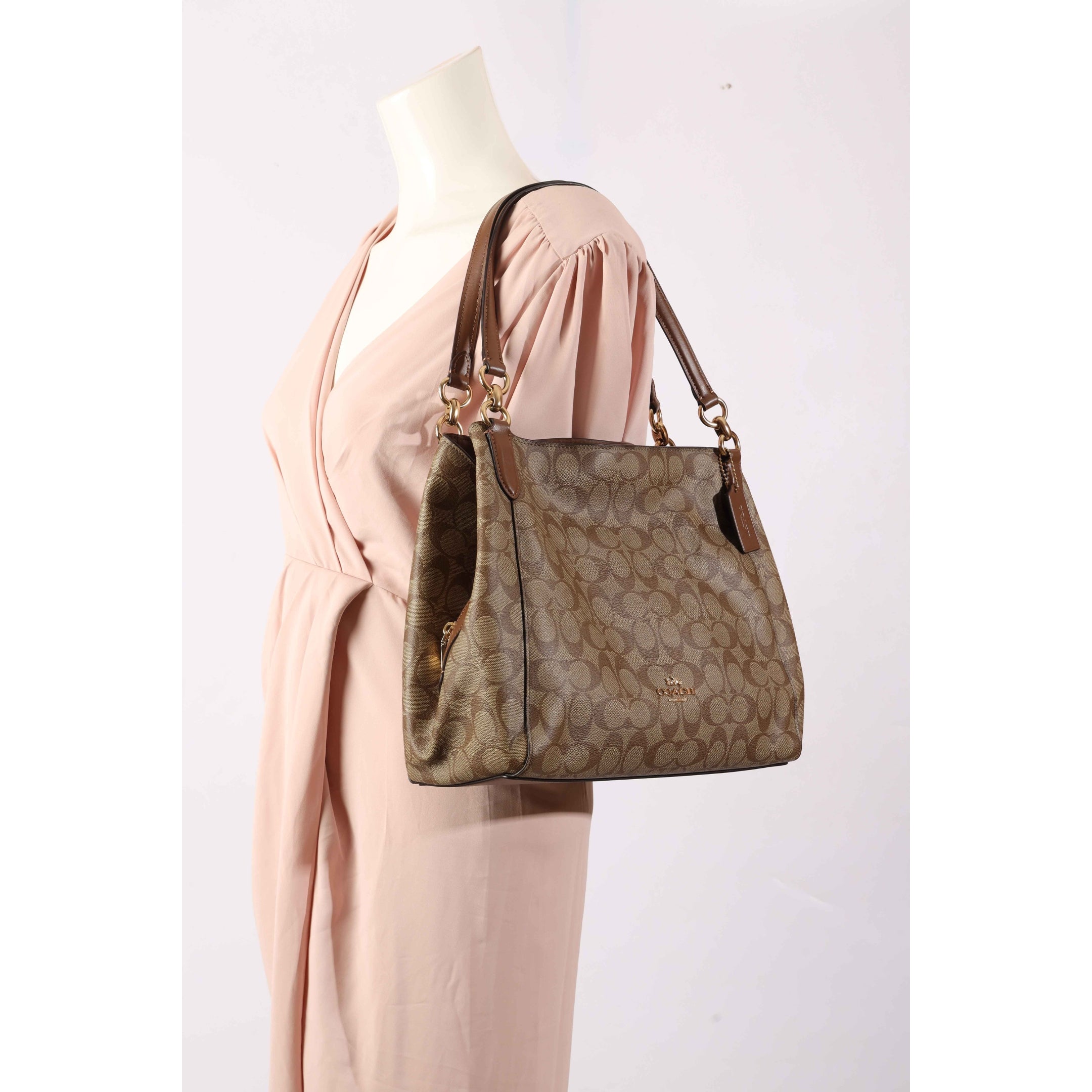 Coach Hallie Signature Canvas Brown Shoulder Bag