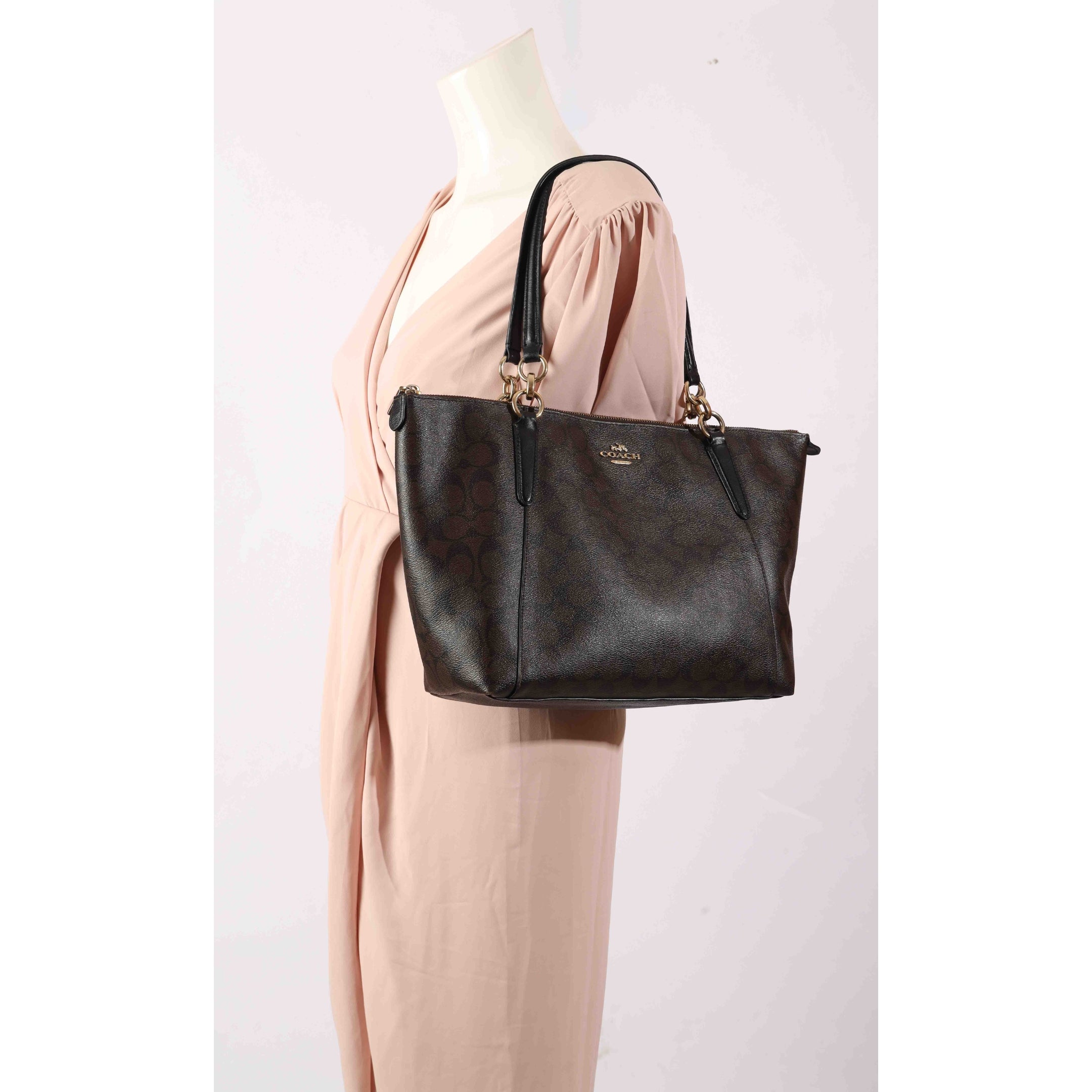 Coach Ava Brown/Black Signature Canvas Tote