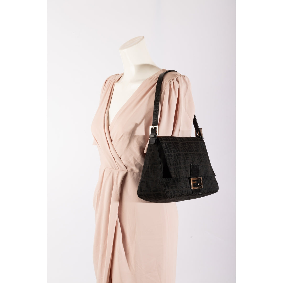 Fendi Black Zucca Mamma Forever Shoulder Bag