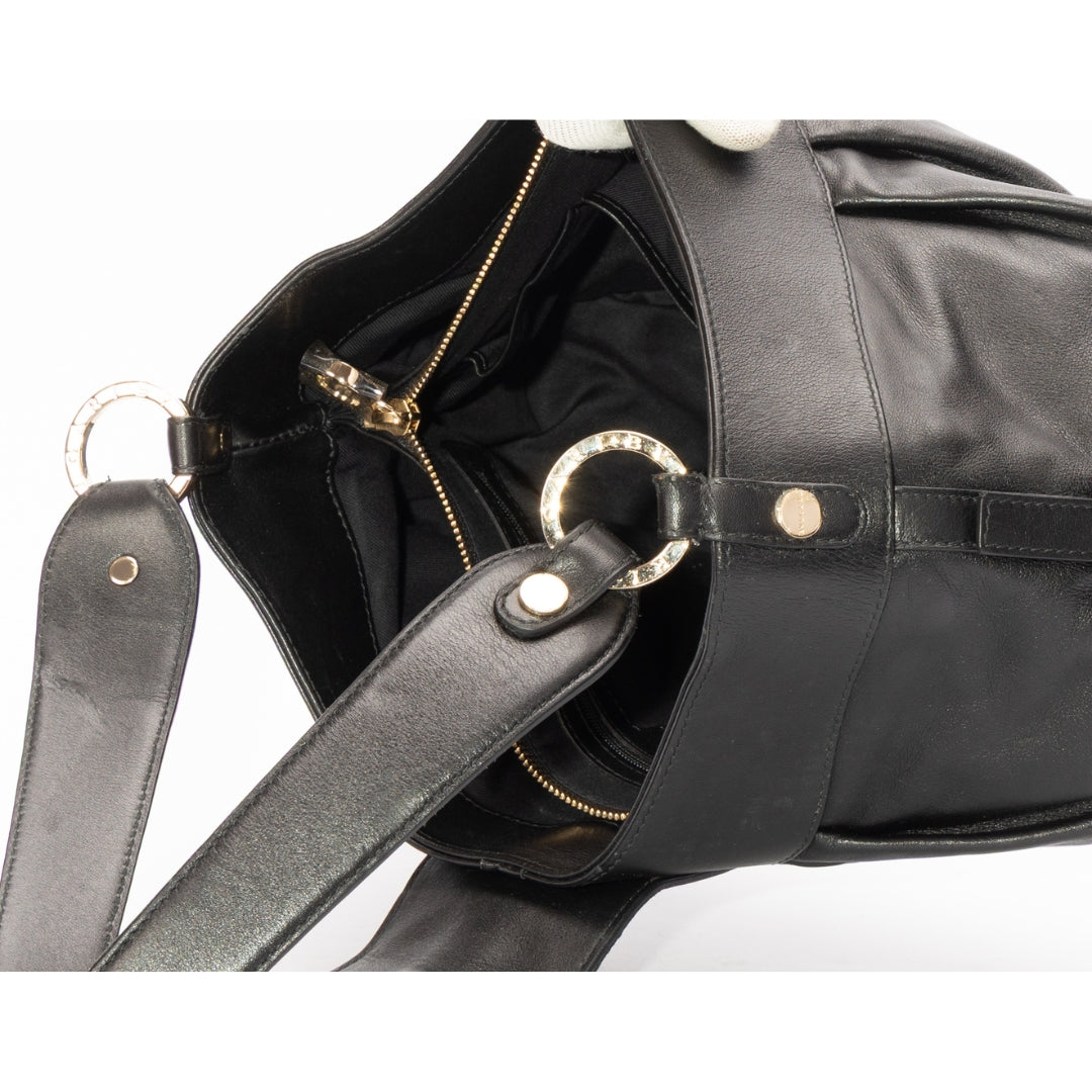Bvlgari Black Leather Chandra Hobo Bag