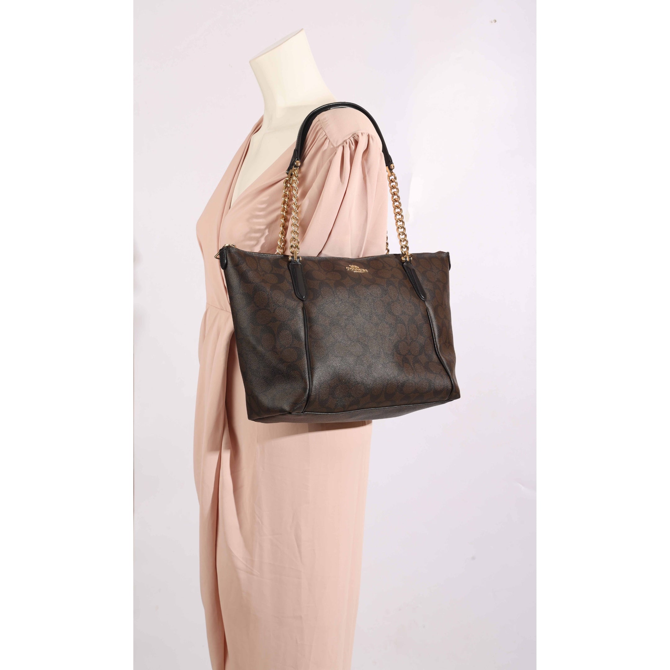 Coach Brown Signature Canvas Ava Chain Tote