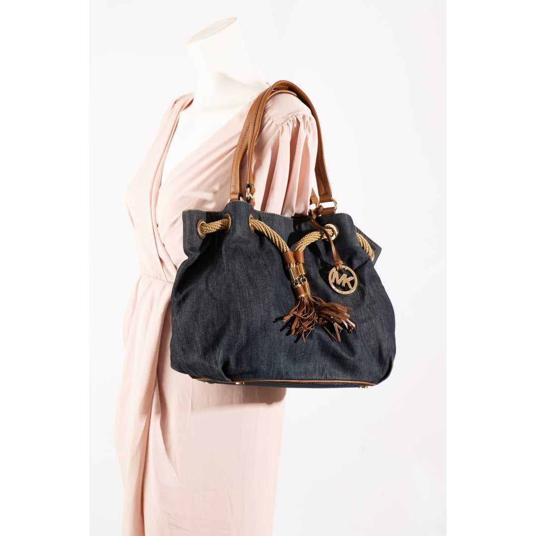 Michael Kors Denim and Leather Marina Drawstring Tote Bag