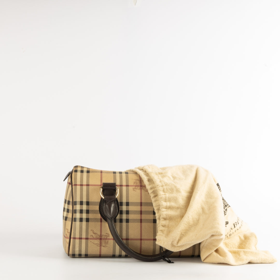 Burberry Haymarket Check Canvas Leather Boston Bag